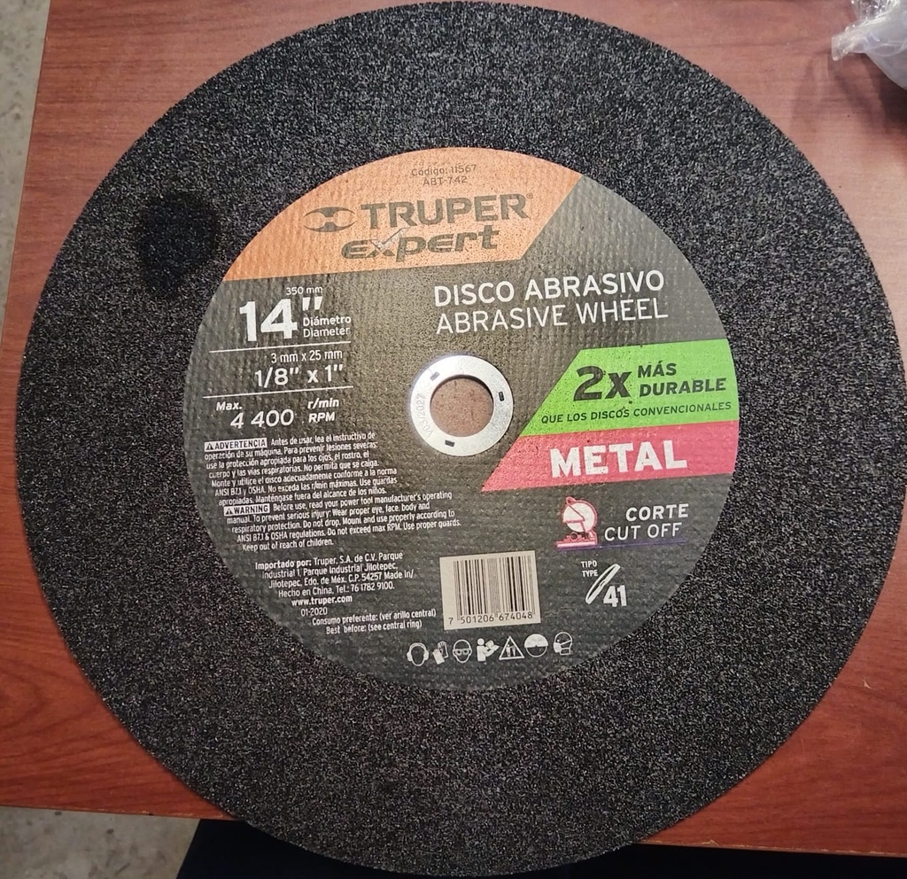 DISCO DE CORTE METAL 14" NUEVO TRUPER 11567