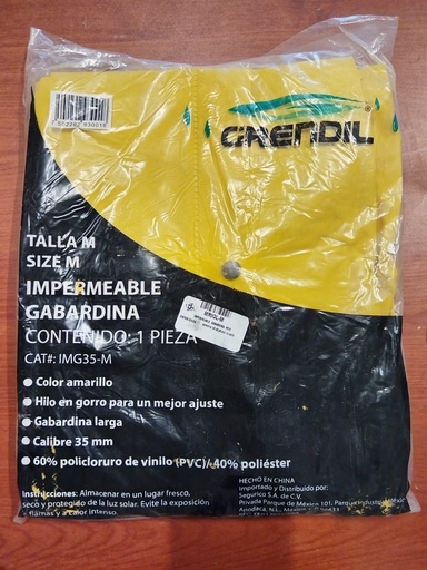 [EPP_19] IMPERMEABLE TIPO GABARDINA AMARILLO NUEVO GRENDIL MRIGL-M MEDIANA