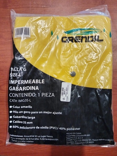 [EPP_20] IMPERMEABLE TIPO GABARDINA AMARILLO NUEVO GRENDIL MRIGL-L GRANDE