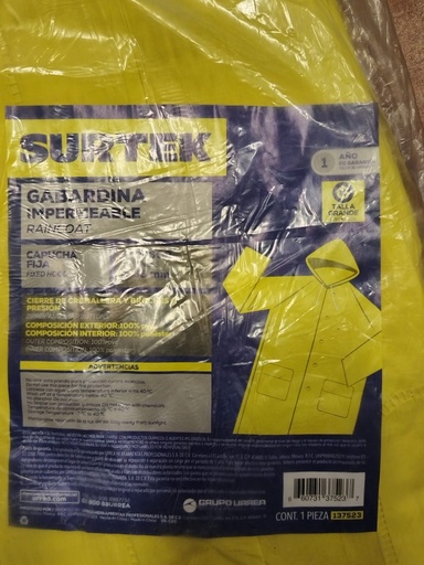 [EPP_22] IMPERMEABLE TIPO GABARDINA AMARILLO NUEVO SURTEK 137523 GRANDE