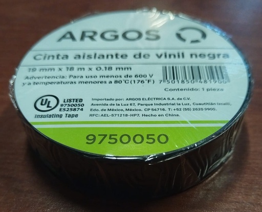 [MV_38] CINTA DE AISLAR NEGRA NUEVO ARGOS 9750050